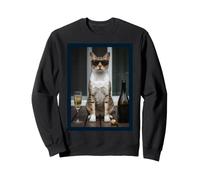 Chat Buvant du vin au café avec des Lunettes de Soleil Sweatshirt
