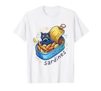 Chat caché dans Une boîte de Sardine - Boîte à Poisson Vintage Amusante T-Shirt Graphique avec Valeur, Homme, Blanc, L