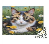 Chat Calico dans Les Fleurs 1000 pièces Cadeau pour Adultes Chat Calico dans Les pissenlits Jeu Stimulant et Amusant à Faire à la Maison 38 x 26 cm/1000 pièces
