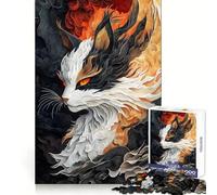 Chat Calico dans Un Style Abstrait Puzzle de 1000 pièces pour Adolescents Stimulation cérébrale Plaisir Occasionnel Découpe de qualité supérieure Cadeau spécial (38x26cm)