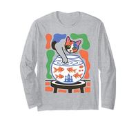 Chat calicot Abstrait avec Patte dans Un Aquarium, Poisson Rouge Manche Longue