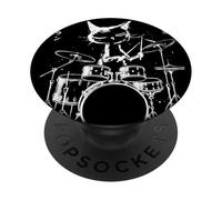 Chat calligraphique Vintage Batteur Japonais Art Musicien PopSockets PopGrip Adhésif