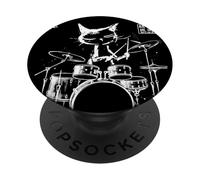 Chat calligraphique Vintage Batteur Japonais Art Musicien PopSockets PopGrip Adhésif