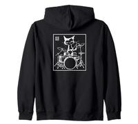 Chat calligraphique Vintage Batteur Japonais Art Musicien Sweat à Capuche