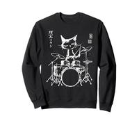 Chat calligraphique Vintage Batteur Japonais Art Musicien Sweatshirt