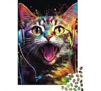 Chat Casque Coloré Puzzle 1000 Pièces Papier pour Adultes Illustration Vive Jeu de Puzzle 1000 Pièces Décoration Détente Famille Cadeau 38x26cm/1000pcs