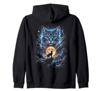 Chat céleste Pleine Lune Montagne Galaxie Art Sweat à Capuche