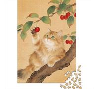 Chat Cerise sur Une Branche Jeu De Puzzle Adorable Chaton 1000 Pièces De Puzzle Papier Résistant pour La Famille Anti-Stress Activité Parent-Enfant Haute Qualité Emballage Élégant 38x26cm/1000pcs