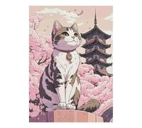 Chat Cerisier Pagode Puzzle, 1000 Pièces Jeu D'intérieur Adulte