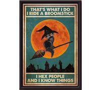 Chat, c'est ce que je fais, chevaucher un balai, couper des gens et savoir des choses, affiche d'Halloween Lune de sang encadrée sur toile mate