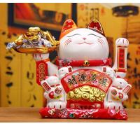 Chat Chanceux, Lucky Cat Figurines Mignonnes De Chat Chanceux CéRamique Faisant Signe Porte Bonheur avec Bras Mobile Pour Magasins, Restaurants, Salon - Les Affaires Sont En Plein Essor (15Pouces A)