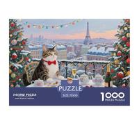 Chat Chartreux de Noël Puzzle en Bois Imperméable DIY Puzzles De 1000 Pièces pour Adultes Cadeaux Défi Et Casse-tête Jeux De Stimulants
