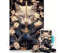 Chat Chartreux Samouraï avec Épée Puzzle Animal 1000 Pièces pour Adolescents Jeu de Logique et de Loisirs Découpe Lisse Cadeau Spécial (38x26cm)