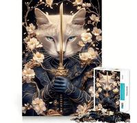 Chat Chartreux Samouraï avec Épée Puzzle Animal 1000 Pièces pour Adultes Renforce la Mémoire Jeu de Moment Amusant et Détente Qualité et Design Cadeau Élégant (38x52cm)
