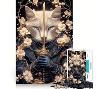 Chat Chartreux Samouraï avec Épée Puzzle Animalier 1000 Pièces pour Adultes Jeu de Réflexion Anti-Animation Objet de Collection aux Découpes Soignées (50x75cm)