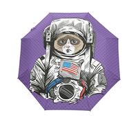 Chat Chaton Astronaute Parapluie Pliant Ouverture et Fermeture Automatique Protection UV Parapluies Pliant Coupe-Vent Ultra-léger pour Voyager Plage Femmes Enfants Fille