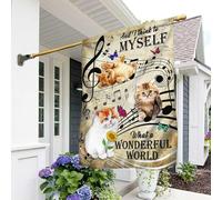 Chat Chaton Et Je Me Dis Quel Monde Merveilleux Drapeau De Jardin Supérieure Jardin Signe Double Face Drapeaux De Vacances Décoration Pour Balcon Pelouse Extérieure S
