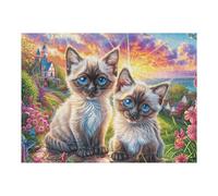 Chat Chatons Champ de Fleurs de Printemps Puzzles 500 Pièces pour Adultes Educa Challenge Créatif Difficile 3D Qualité Supérieure Décoration Moderne Relaxation Cadeau 500 PCS