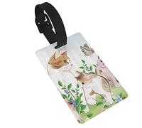 Chat chatons dans un champ de fleurs Happy Cats Family avec papillon 2 pièces étiquettes de bagage, boucle d'étiquette d'identification de couverture de confidentialité et carte d'adresse pour sac d