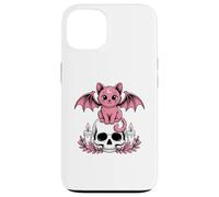 Chat Chauve-souris mignonne Kawaii Pastel Goth Esthétique Squelette effrayant Coque pour iPhone 13