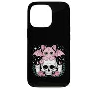 Chat Chauve-souris mignonne Kawaii Pastel Goth Esthétique Squelette effrayant Coque pour iPhone 13 Pro