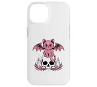 Chat Chauve-souris mignonne Kawaii Pastel Goth Esthétique Squelette effrayant Coque pour iPhone 14