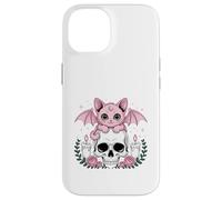 Chat Chauve-souris mignonne Kawaii Pastel Goth Esthétique Squelette effrayant Coque pour iPhone 14