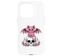 Chat Chauve-souris mignonne Kawaii Pastel Goth Esthétique Squelette effrayant Coque pour iPhone 15 Pro