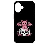 Chat Chauve-souris mignonne Kawaii Pastel Goth Esthétique Squelette effrayant Coque pour iPhone 16