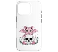 Chat Chauve-souris mignonne Kawaii Pastel Goth Esthétique Squelette effrayant Coque pour iPhone 16 Pro