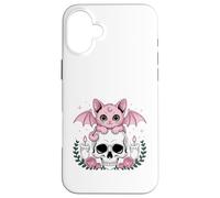 Chat Chauve-souris mignonne Kawaii Pastel Goth Esthétique Squelette effrayant Coque pour iPhone 16 Plus