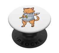 Chat Chevalier avec épée PopSockets PopGrip Adhésif
