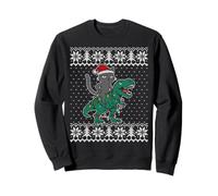 Chat chevauchant Un Dinosaure Moche Chandail, lumières de Noël t Rex Sweatshirt