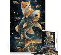 Chat chevauchant Un Poisson géant Puzzle de 1000 pièces pour Adolescents Sérénité,évasion,Bords précis Cadeau d'anniversaire (38x52cm)