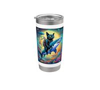 Chat chevauchant un requin sous l'eau Gobelet isotherme en acier inoxydable double paroi