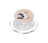 Chat Chibi pêche avec Poisson en Peluche pour Les Fans d'anime PopSockets PopGrip pour MagSafe