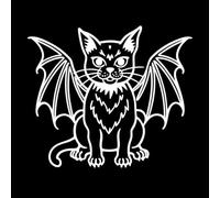 chat chimère mythique aux ailes de chauve-souris Stickers gravés 67.2x77.9cm Décoration de carrosserie Blanc