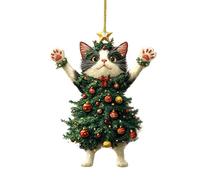 Chat Christmas Tree Ornaments - Plat Acrylique Pendant Car View Mirror Charm | De Noël | Accessoires De Pendentif pour Chaton Dè La Vue Dê Véhicule | Cadeau Dê Vacances pour Les Amoureux