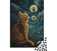 Chat Ciel étoilé 1000 Pièces Carton Épais Chat Rouge pissenlits Puzzle pour Adolescents Carton Solide Activité sans Écran Cadeau Anniversaire 52x38cm/1000pcs