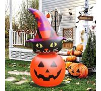 Chat citrouille gonflable pour Halloween, décoration de jardin lumineuse avec télécommande LED pour pelouse, terrasse, ambiance effrayante de 1,5 m