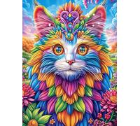 Chat coloré avec une coiffe arc-en-ciel 1000 Pièces Puzzle Famille En Carton Anti-Déchirure Faune sauvage et animaux de compagnie Difficulté Moyenne Jeu De Société Soirée Entre Amis Cadeau Noël Famill