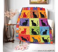 Chat Coloré Et Amusant, Patchwork Imprimé, Couleurs Chat Plaid Canape Peluche Couverture Chaude Jeté de Canapé pour Chaise Salon Toutes Les Saisons M