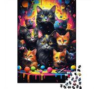 Chat Coloré Puzzle 1000 Pièces Papier Puzzle pour Adultes Art Vivant Décoration Relaxation Cadeau Famille 52x38cm/1000pcs