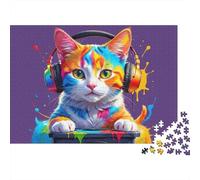 Chat coloré Puzzle en Papier 1000 pièces Thème Musical Exercice cérébral Adultes Jeu éducatif décor Mural 52x38cm/1000pcs