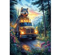 Chat conduisant Un Camion dans la forêt Puzzles 500 Pièces pour Adultes Educa Challenge Difficile Relaxant Qualité Supérieure Décoration Moderne Cadeau d'anniversaire 500 PCS