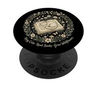 Chat Confortable endormi sur Un Livre Couronne de Fleurs Sauvages Art botanique PopSockets PopGrip Adhésif