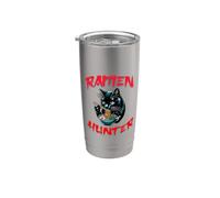Chat cool mangeant des ramen dessin animé Ramen Hunter Noodle Lover Gobelet isotherme en acier inoxydable double paroi