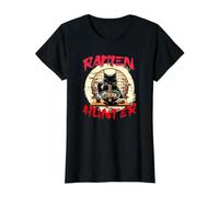 Chat Cool Mangeant des Ramen Dessin animé Ramen Hunter Noodle Lover T-Shirt Graphique avec Valeur, Femme, Noir, XS