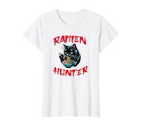 Chat Cool Mangeant des Ramen Dessin animé Ramen Hunter Noodle Lover T-Shirt Graphique avec Valeur, Femme, Blanc, XS