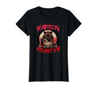 Chat Cool Mangeant des Ramen Dessin animé Ramen Hunter Noodle Lover T-Shirt Graphique avec Valeur, Femme, Noir, XS